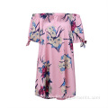 floral print ladies shortsleeve off shoulder chiffon blouses